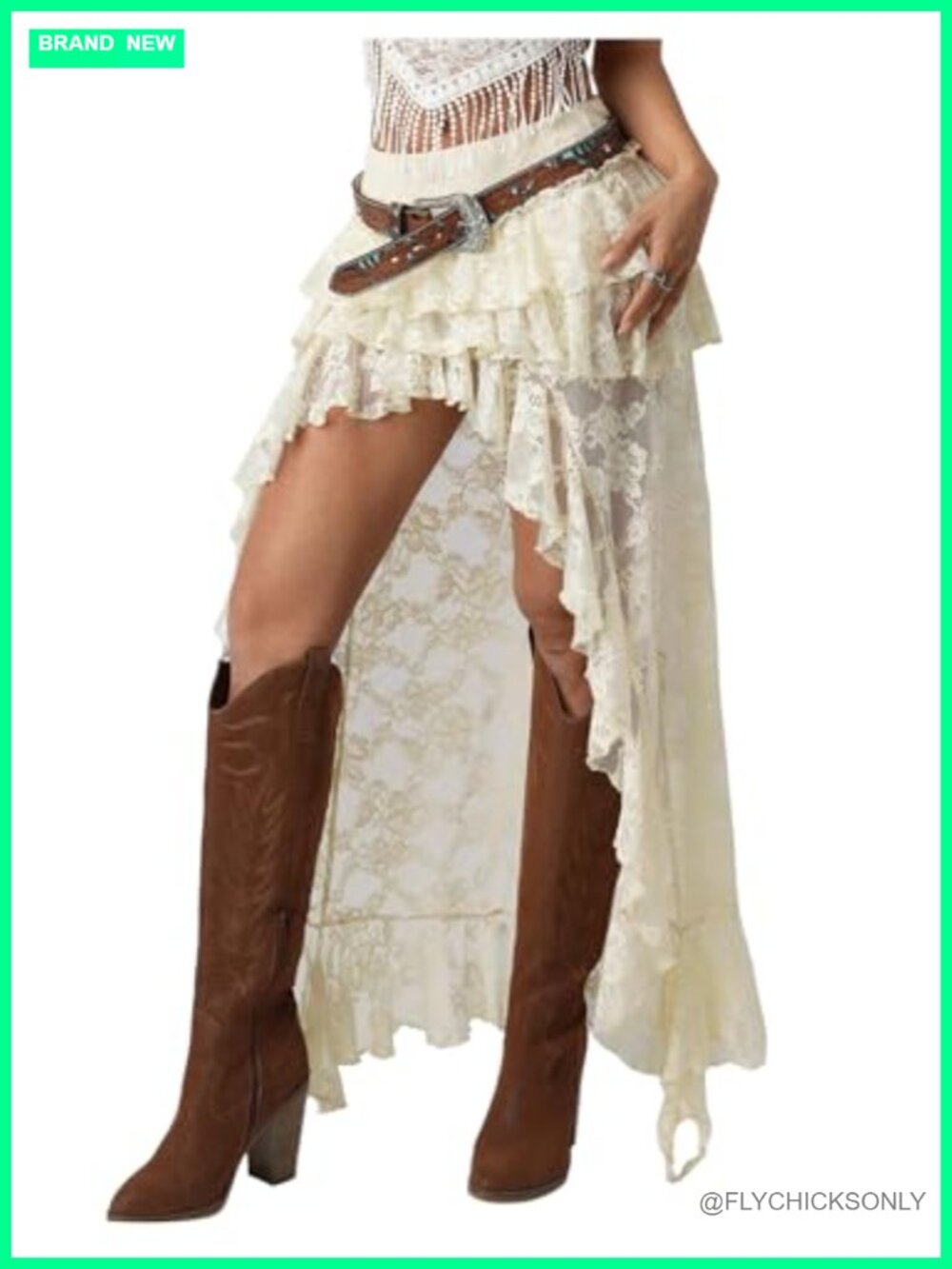 Lace Boho Maxi Skirt Asymmetrical Drop Waist Western Style